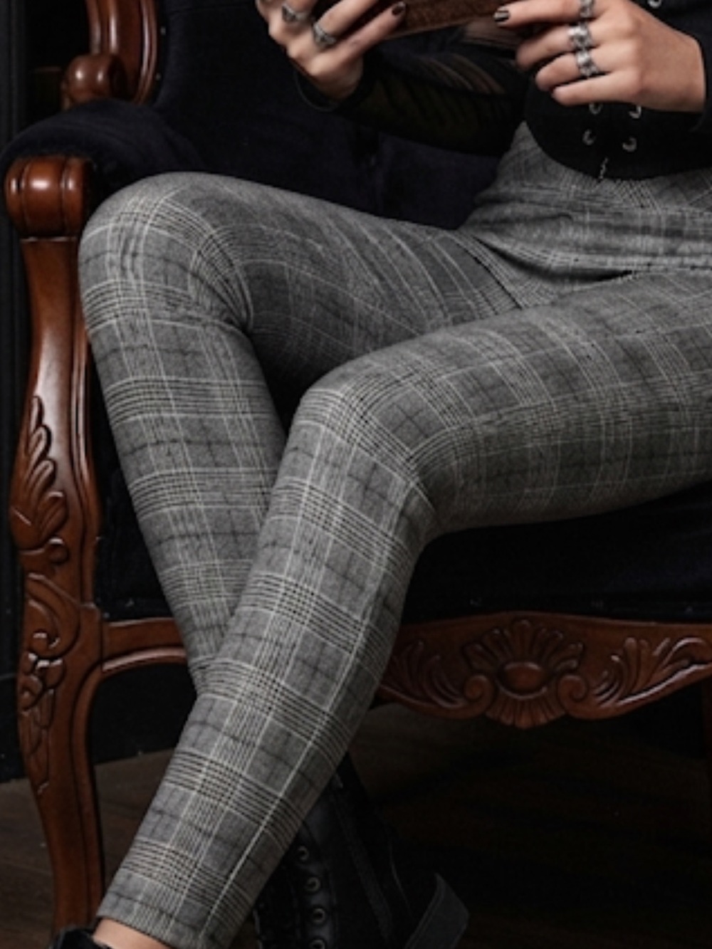 Glamcore Plaid Trousers, Gray Plaid -Waist pants size small
